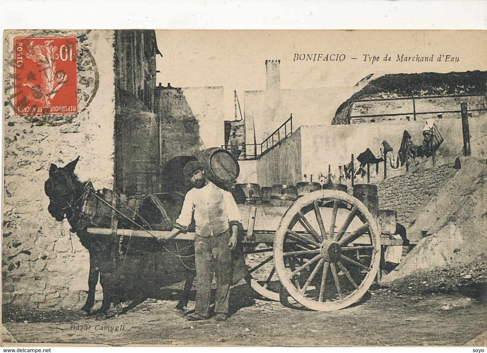 Marchand D' Eau Ambulant En Corse Water Seller Donkey Cart Attelage Ane - Marchands Ambulants