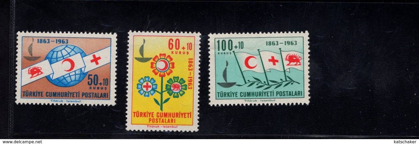 690257242 TURKEY 1963  POSTFRIS MINT NEVER HINGED POSTFRISCH EINWANDFREI SCOTT B95 B97 CENTENARY INTERNATIONAL RED CROSS - Unused Stamps