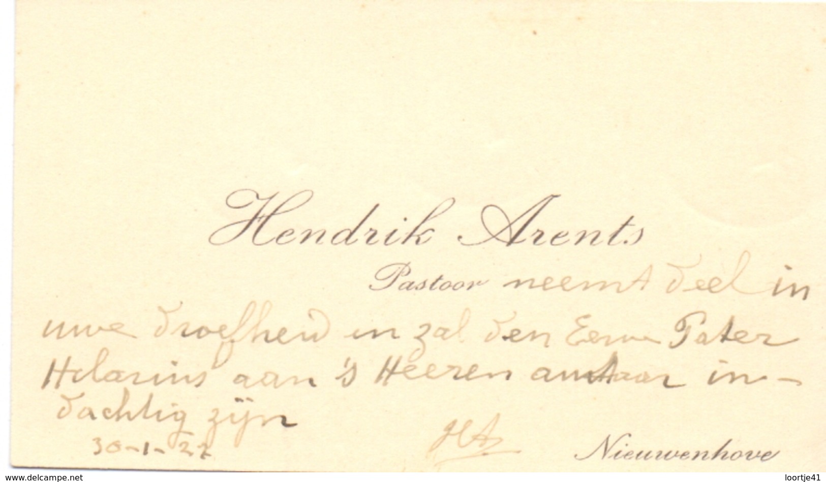 Visitekaartje - Carte Visite - Pastoor Hendrik Arents - Nieuwenhove - Cartes De Visite