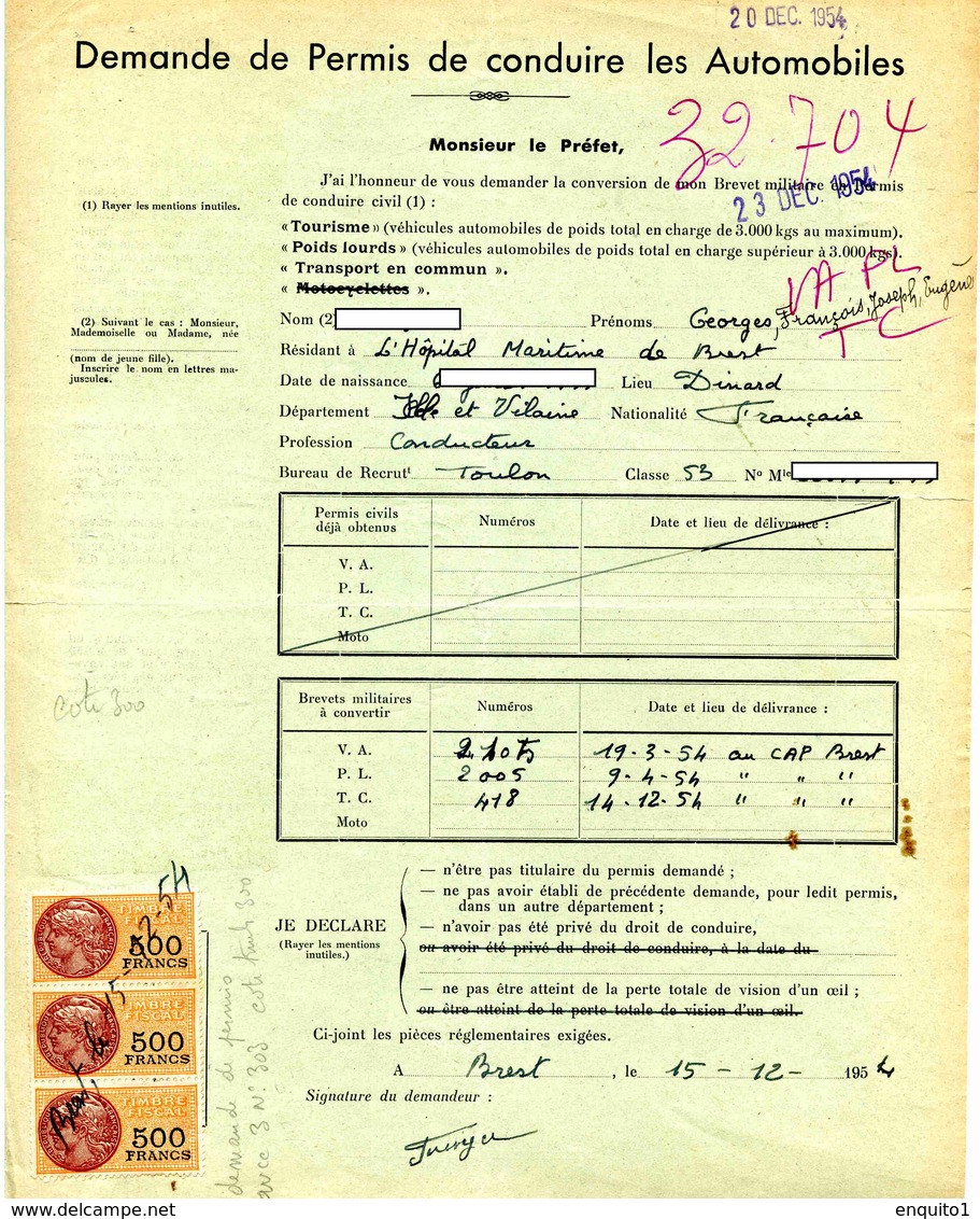 Timbre Fiscal "série Unifiée" Sur Demande De Permis De Conduire - Altri & Non Classificati