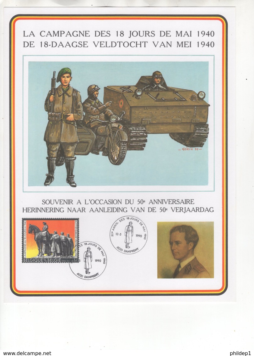 La Campagne Des 18 Jours De Mai 1940 - De 18-daagse Veldtocht Van Mei 1940. 12/5/1990. - Souvenir Cards - Joint Issues [HK]