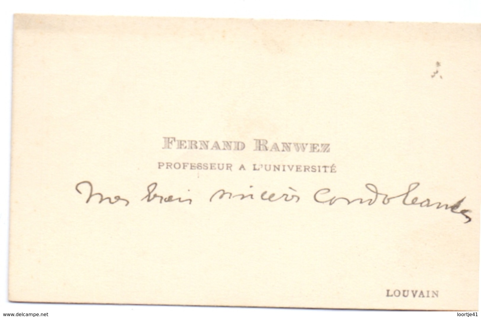 Visitekaartje - Carte Visite - Fernand Ranwez - Professeur à L'Université Louvain - Cartes De Visite