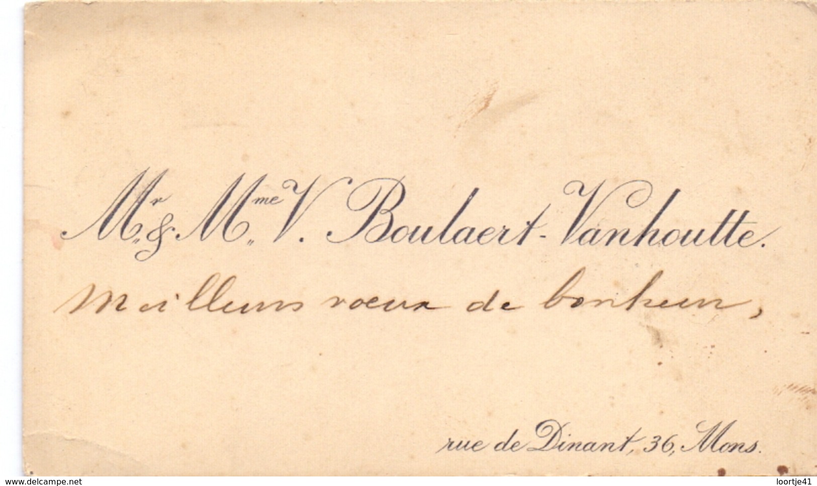 Visitekaartje - Carte Visite - M. & Mme V. Boulaert - Vanhoutte - Mons - Cartes De Visite