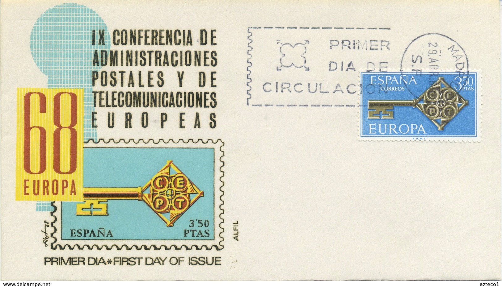 SPAGNA  - FDC ALFIL 1968 - EUROPA UNITA - CEPT -  ANNULLO SPECIALE - FDC