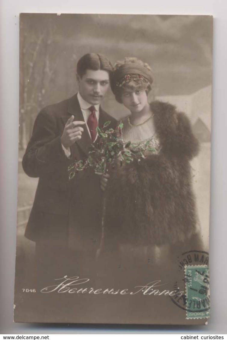 HEUREUSE ANNÉE - 1914 - Couple - Gui - Nouvel An