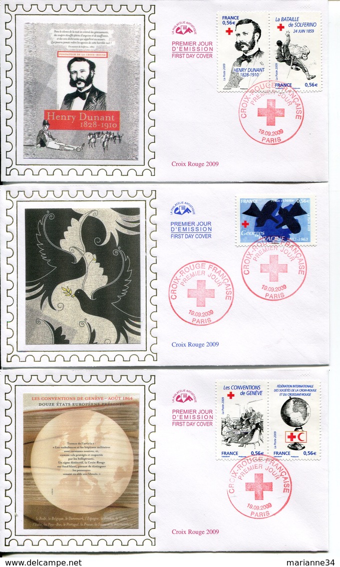 France - FDC-2009- YT 4386 à 4390- Croix Rouge  (3 Env.) - 2000-2009