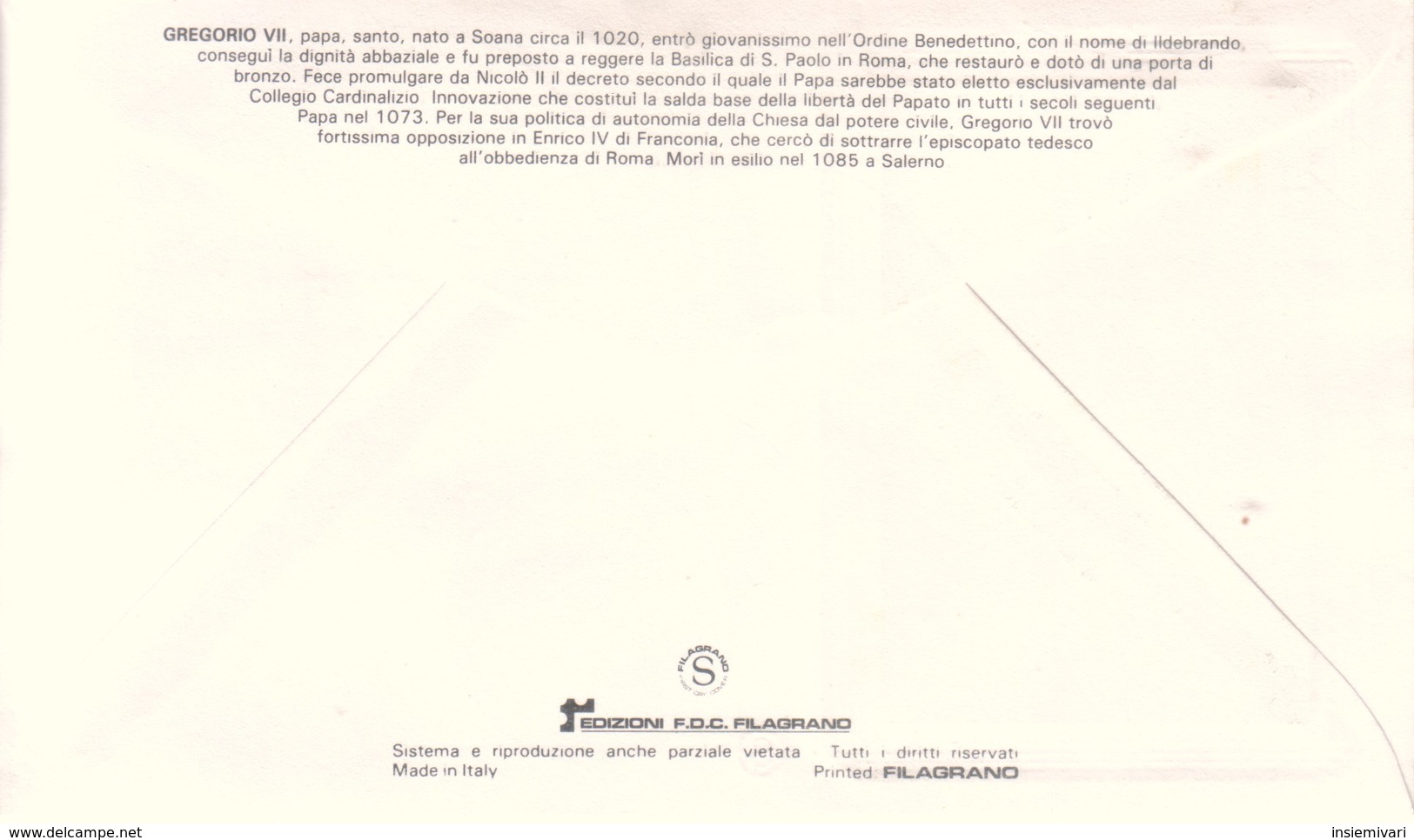 Vaticano 1985 FDC Filagrano San Gregorio VII. - FDC