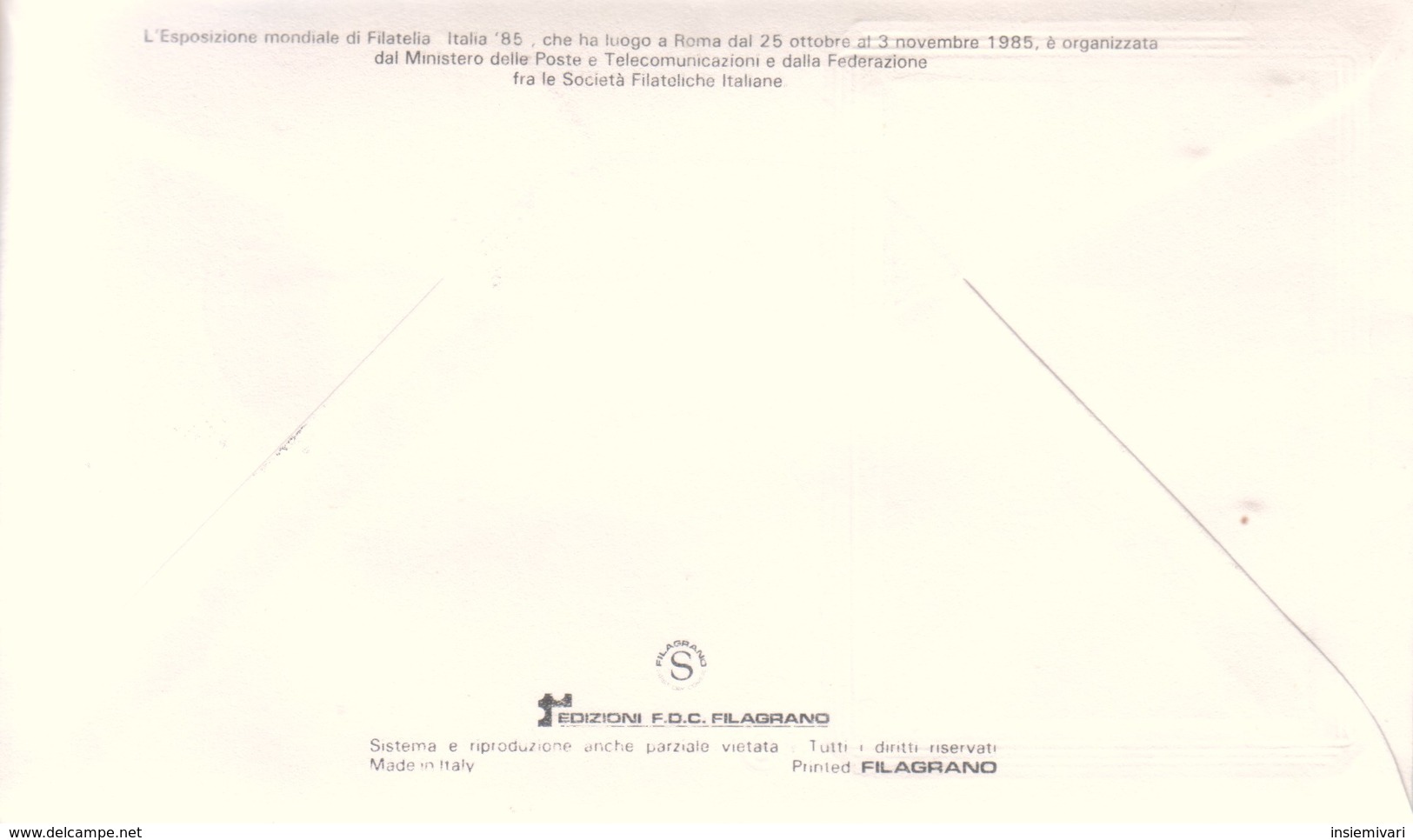 VATICANO 1985 - FDC Filagrano - Esposizione Mondiale Filatelia Italia 85. - FDC