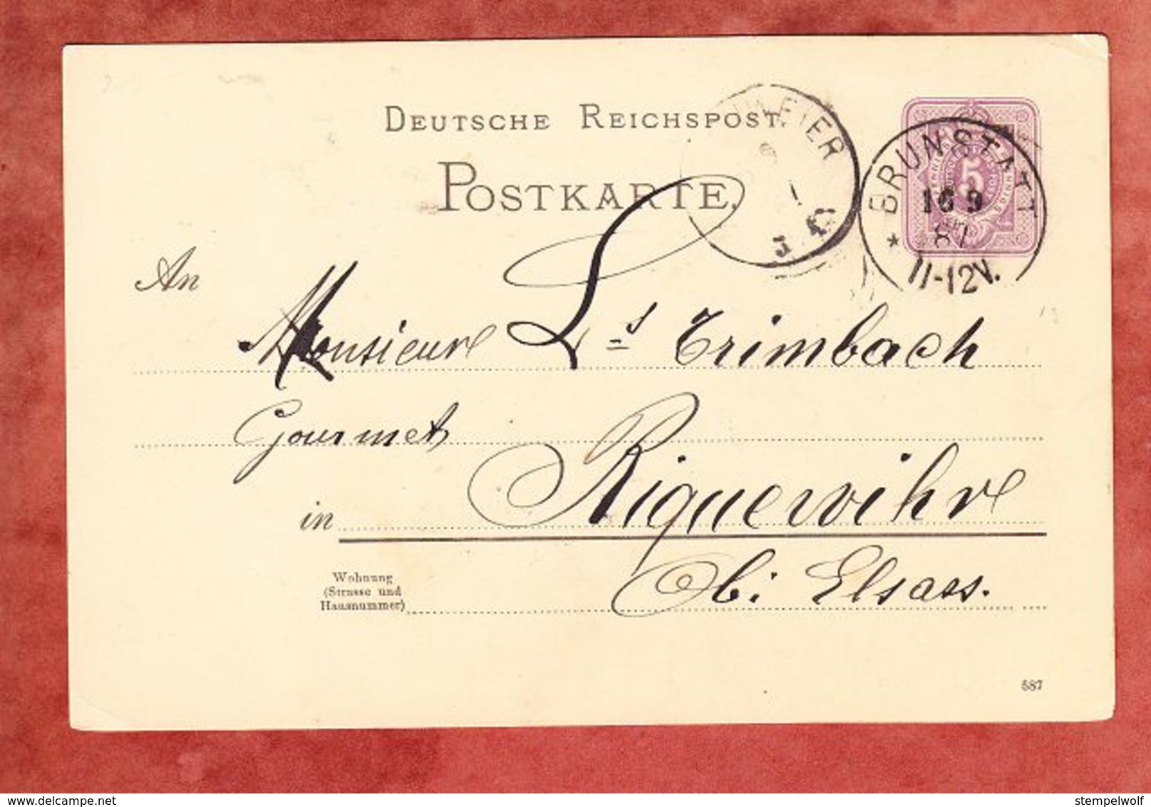 P 18 Ziffer, Brunstatt Nach Riquewihr 1887 (61842) - Sonstige & Ohne Zuordnung