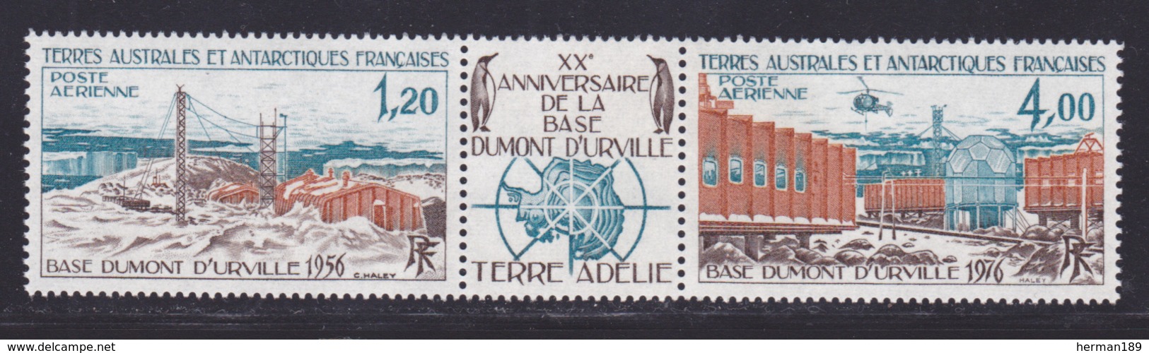 TAAF AERIENS N°   43A ** MNH Neuf Sans Charnière, Triptyque, TB (D8020) Base Dumont D'Urville - 1976 - Poste Aérienne