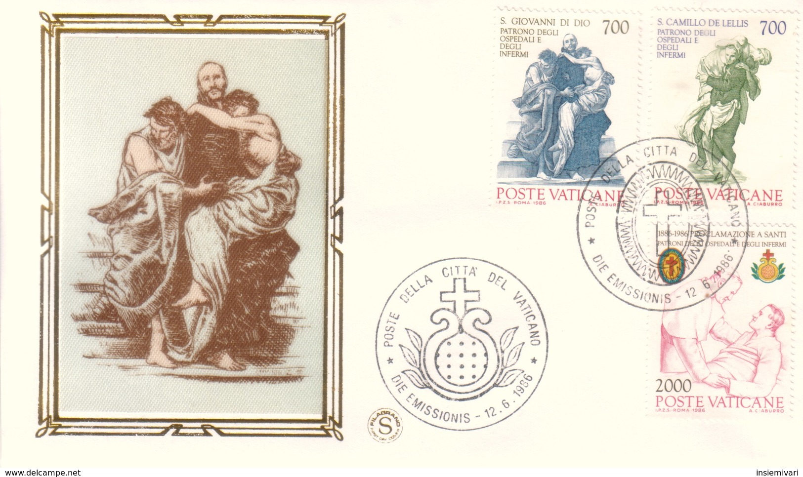 FDC CITTA' DEL VATICANO 12-6-1986 CENT.DI PROCLAMAZIONE DEI SANTI C.DE LELLIS E GIOVANNI DI DIO. - FDC