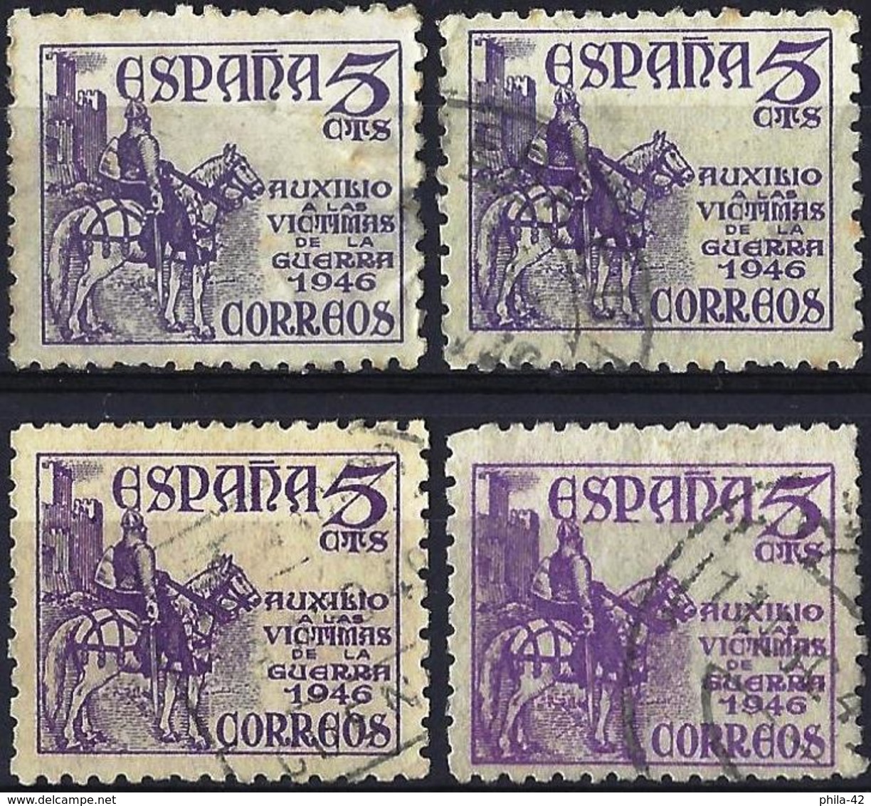 Spain 1949 - El Cid ( Mi ZC 48a/48b - YT 784/84a ) Four Shades Of Color - Used Stamps