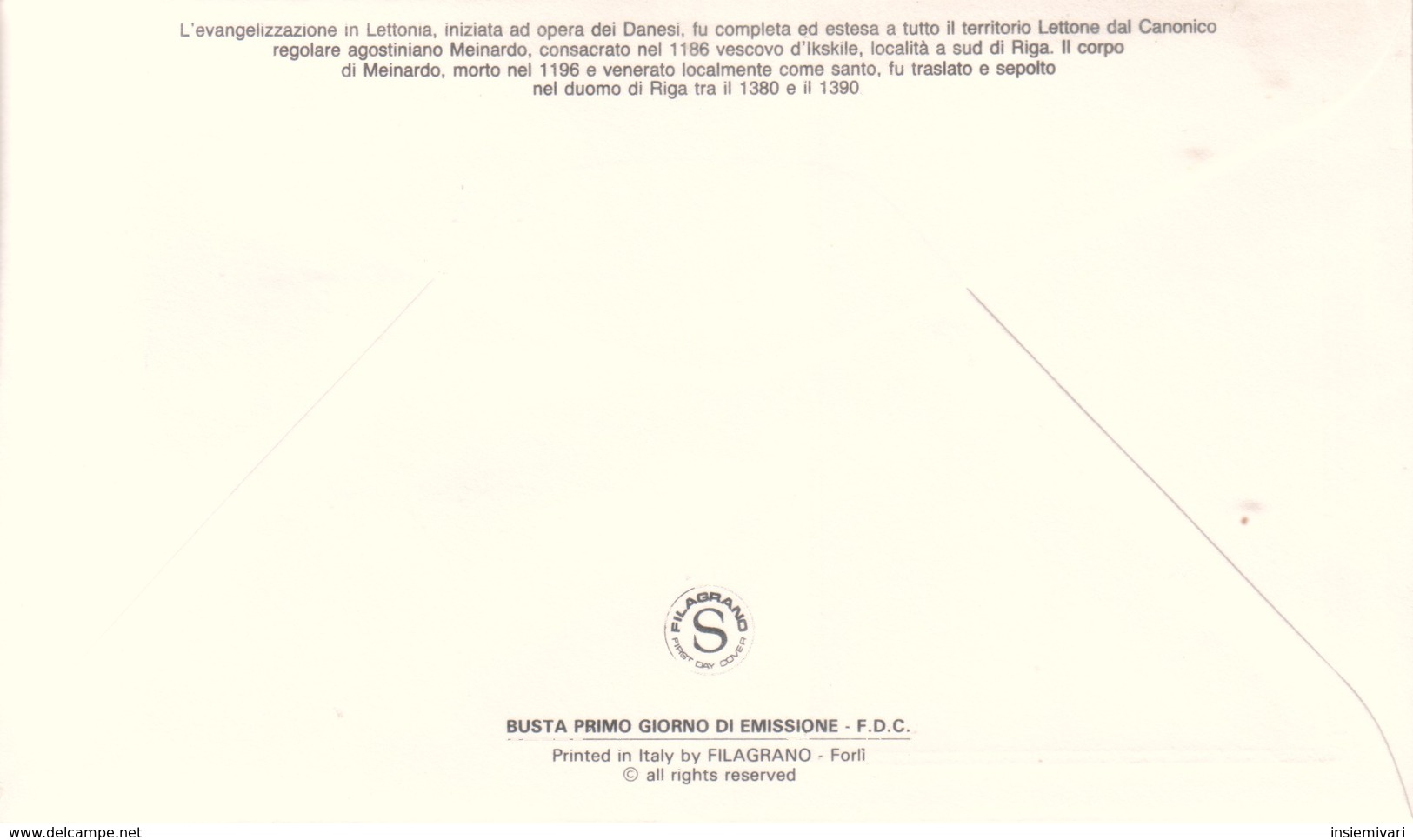 Vaticano 1987 FDC Filagrano Evangelizzazione Della Lettonia. - FDC