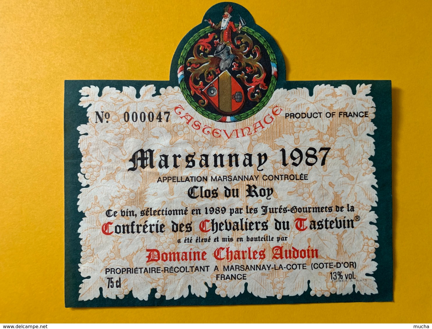 9335 -Marsannay 1987 Domaine Charles Audoin Confrérie Des Chevaliers Du Tastevin - Bourgogne