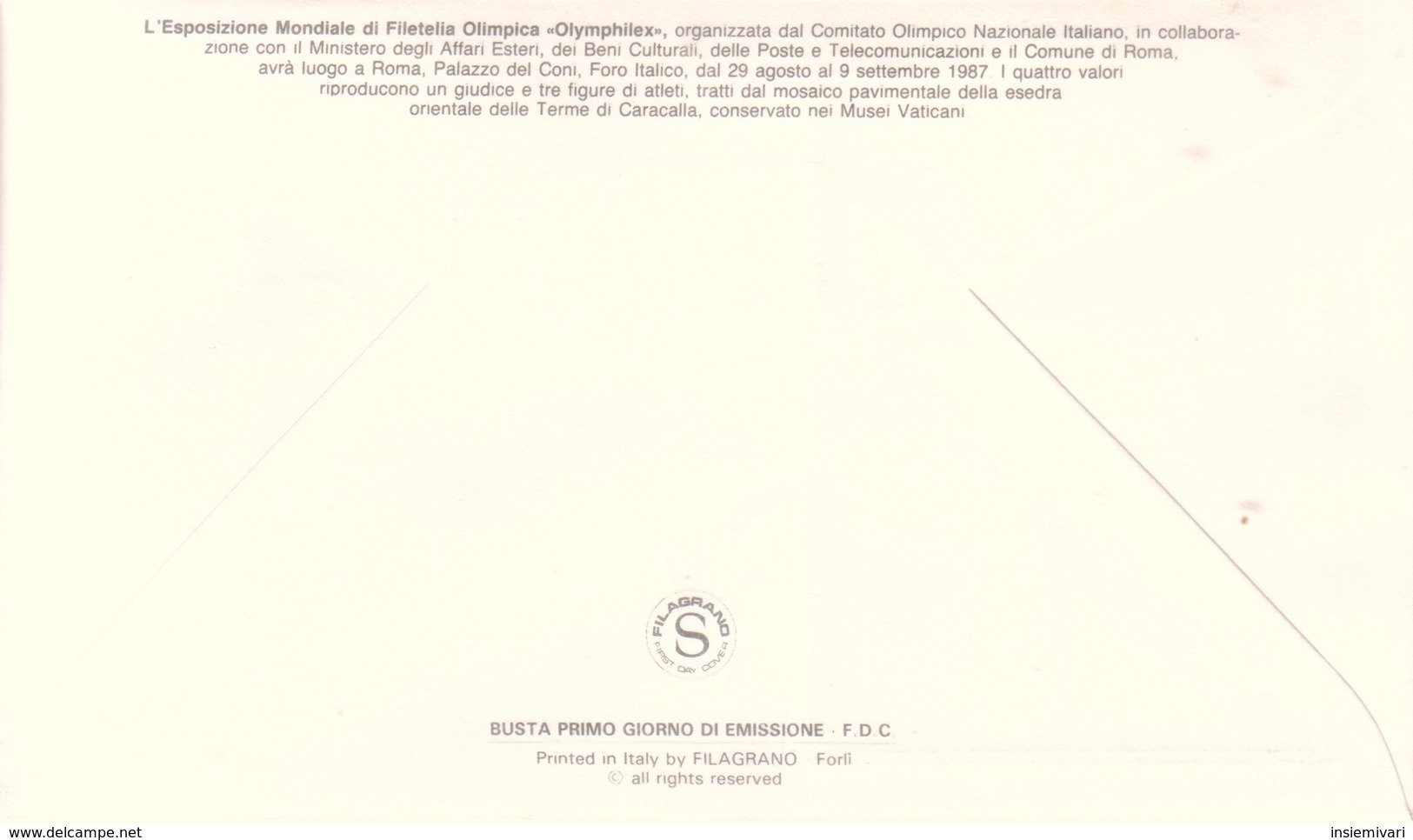 VATICANO, FDC FILAGRANO GOLD 1987, ESPOSIZIONE FILATELICA OLIMPHILEX '87. - FDC