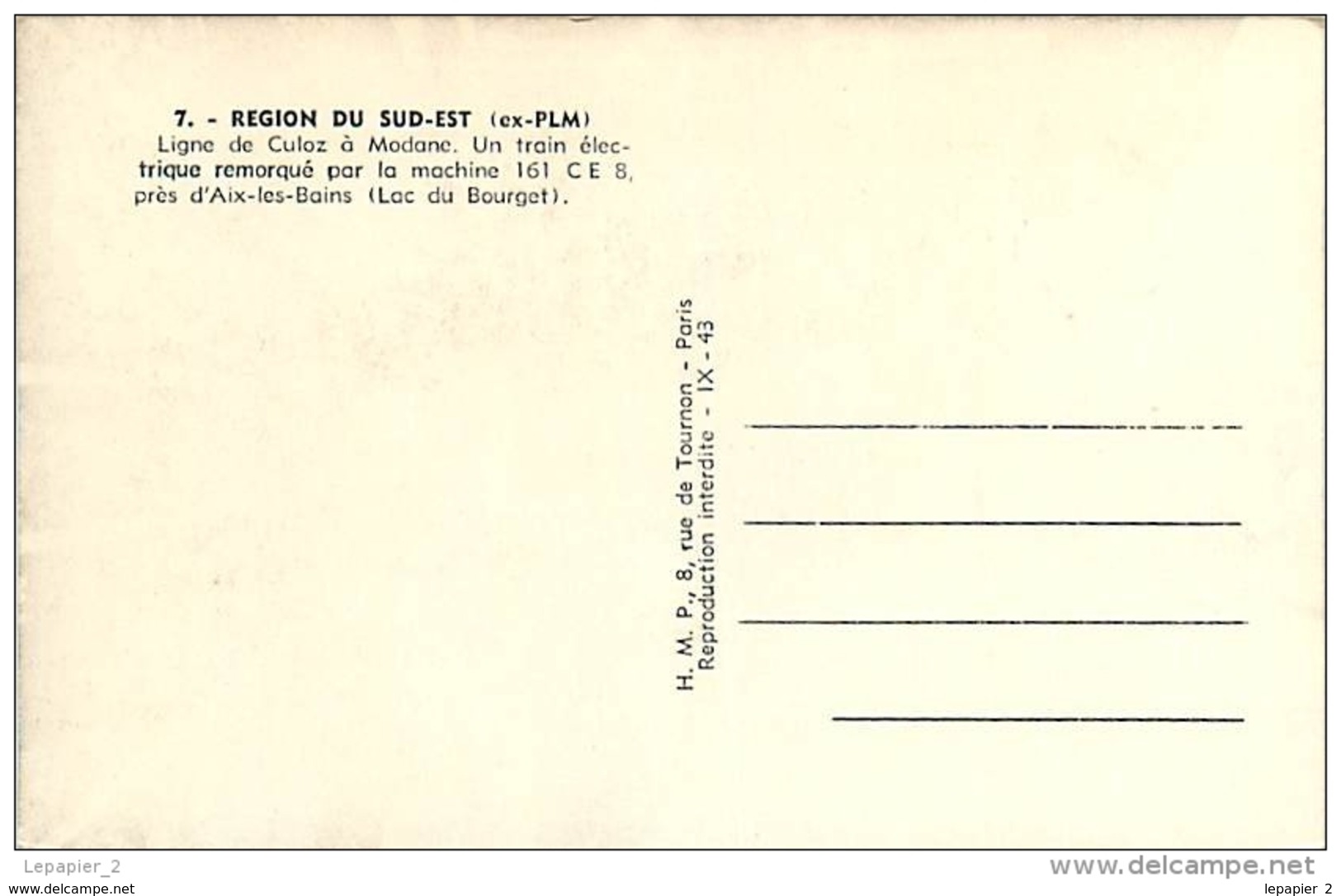 Thème Train Ligne Culoz à Modane Machine 161 C E 8 Près Aix Les Bains Région Sud-Est (Ex PLM) CP Ed. H.M.P. N° 7 Locomot - Treni
