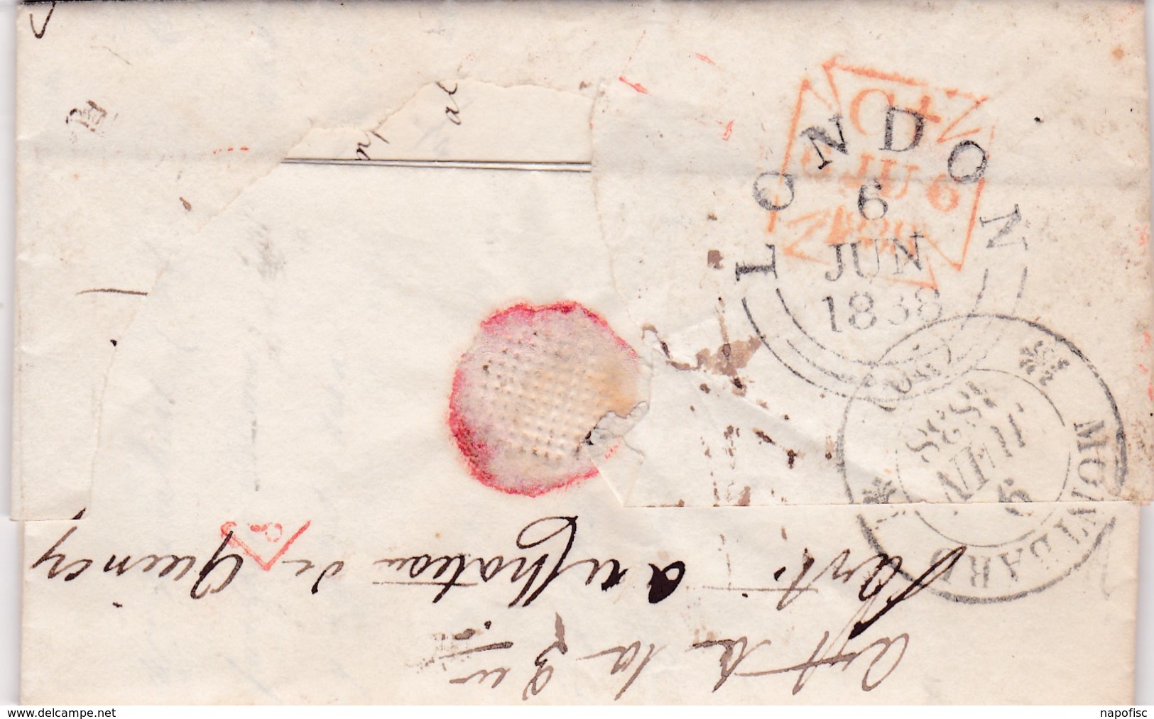 GB-Marque Postale Londres>Paris>Montbard..1838 - ...-1840 Prephilately