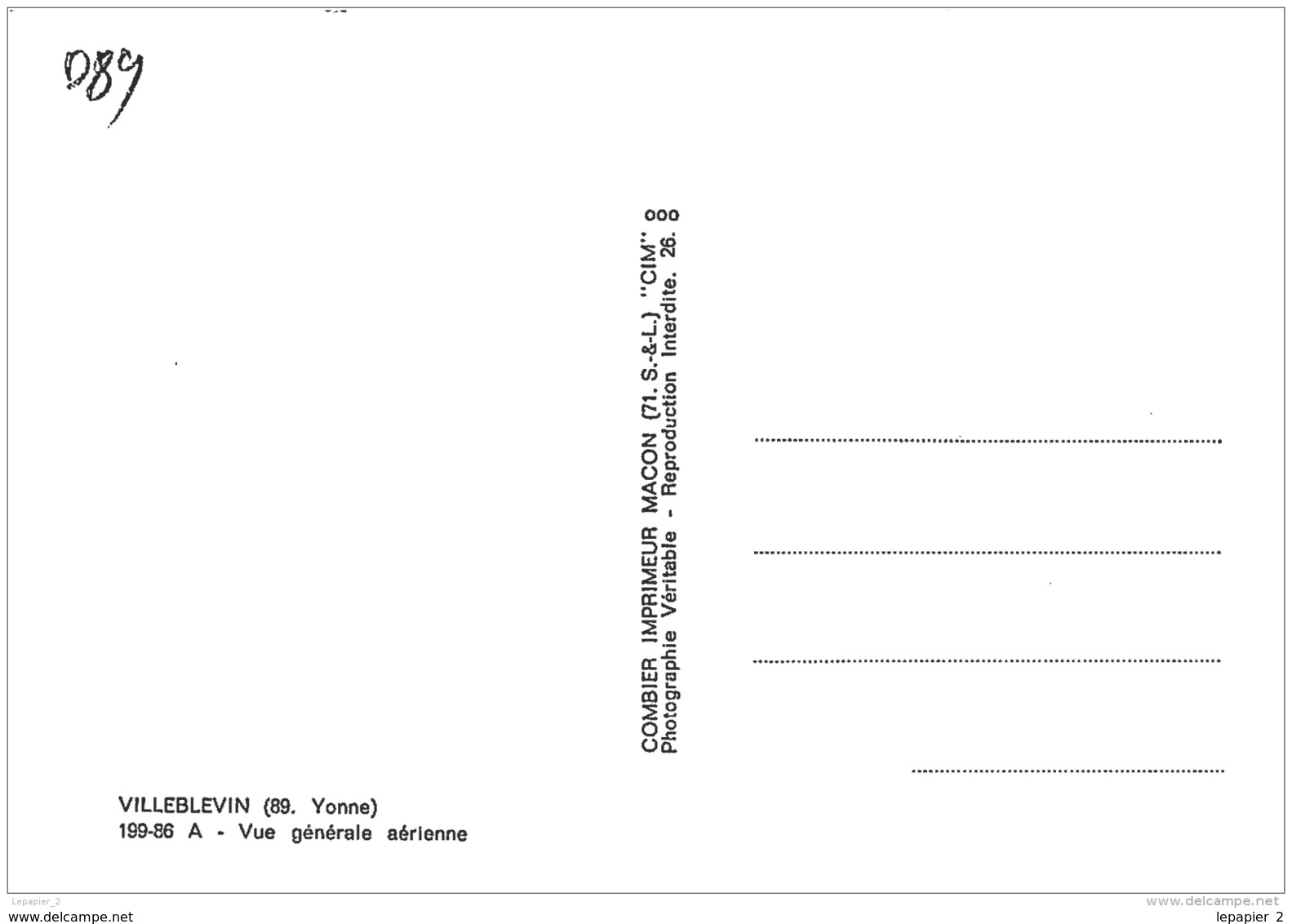 89 VILLEBLEVIN Vue Générale Aérienne CPSM GF Ed. Combier - Villeblevin