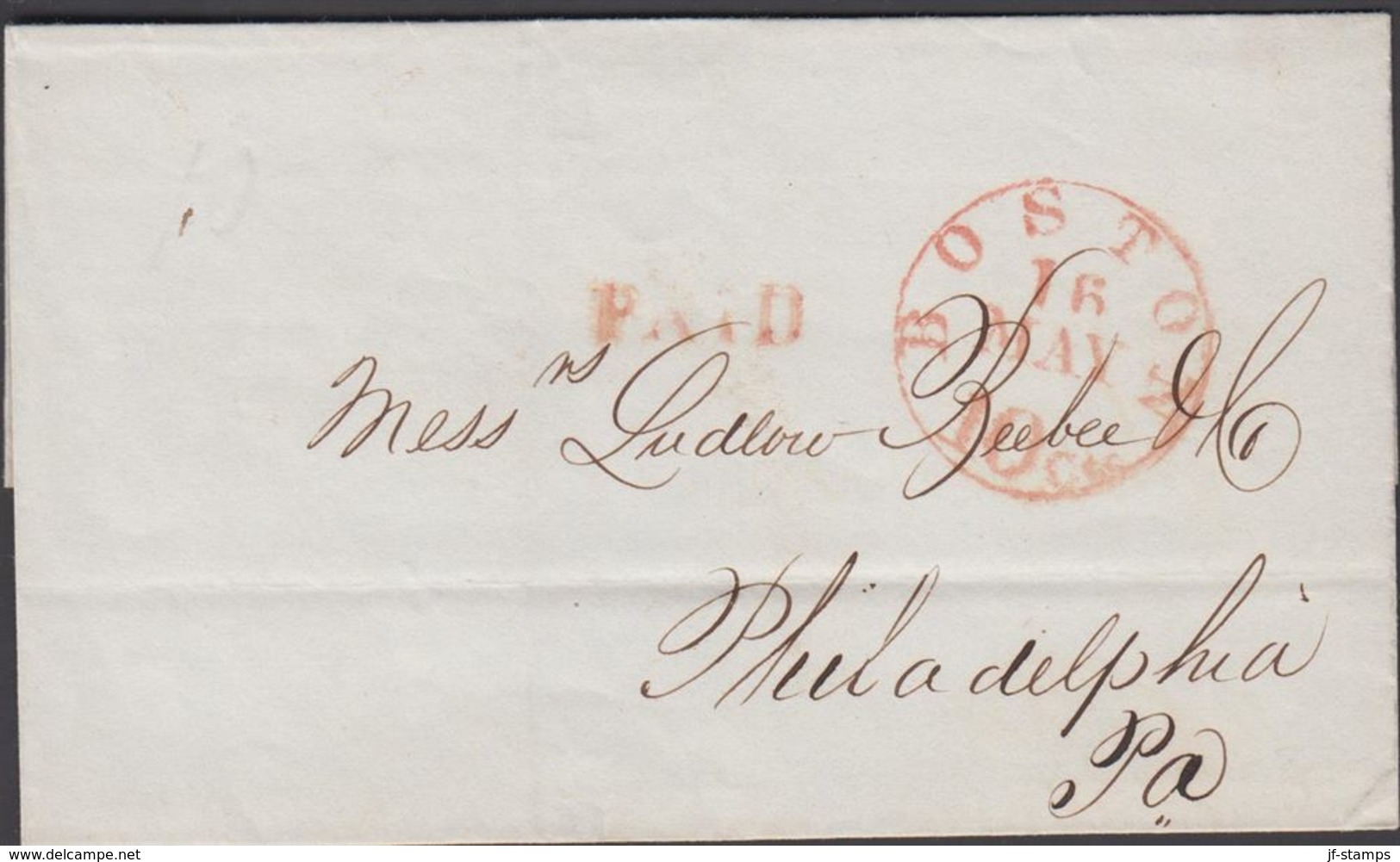 1846. BOSTON 16 MAY 10 Cts. + PAID To Philadelphia Pa.  () - JF301303 - …-1845 Prephilately