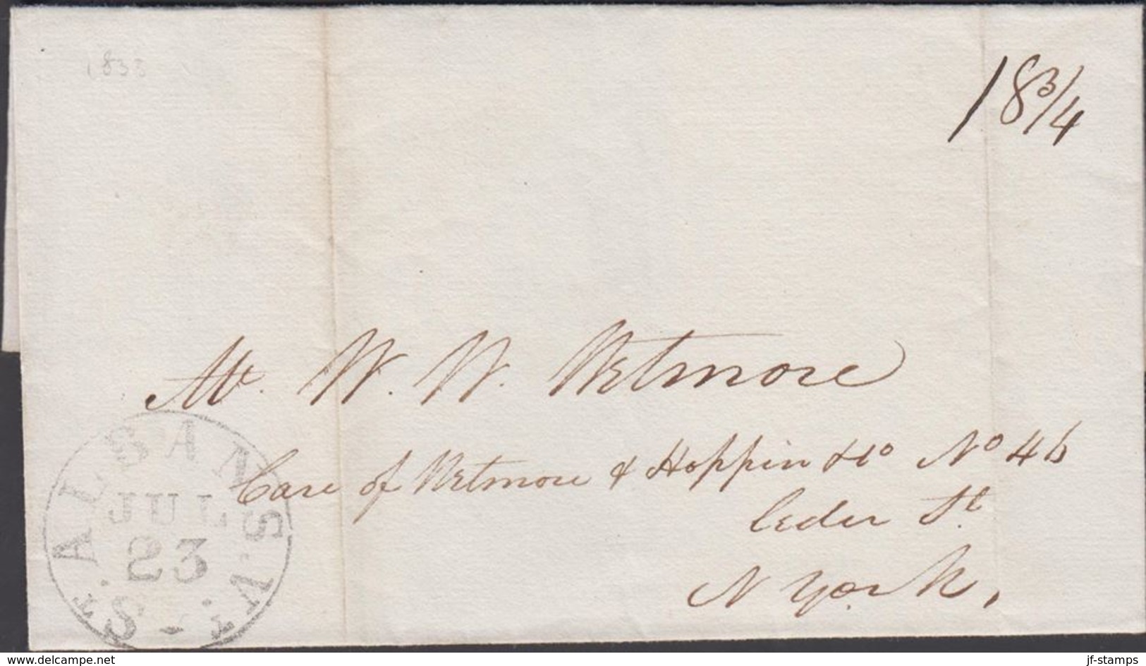 1833. St. ALBANS VI JUL 23 + 18 3/4. To New York 22 July 1833.  () - JF301329 - …-1845 Vorphilatelie