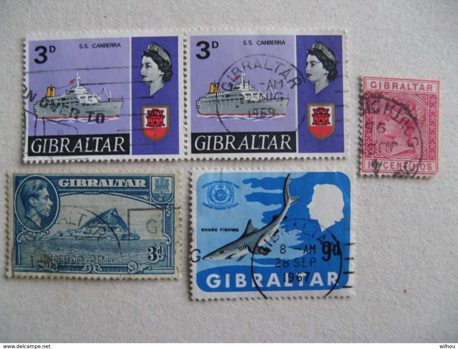 LOT DE 5 TIMBRES GIBRALTAR OBLITERES DONT 2 ANCIENS 1889-1938 - Gibraltar