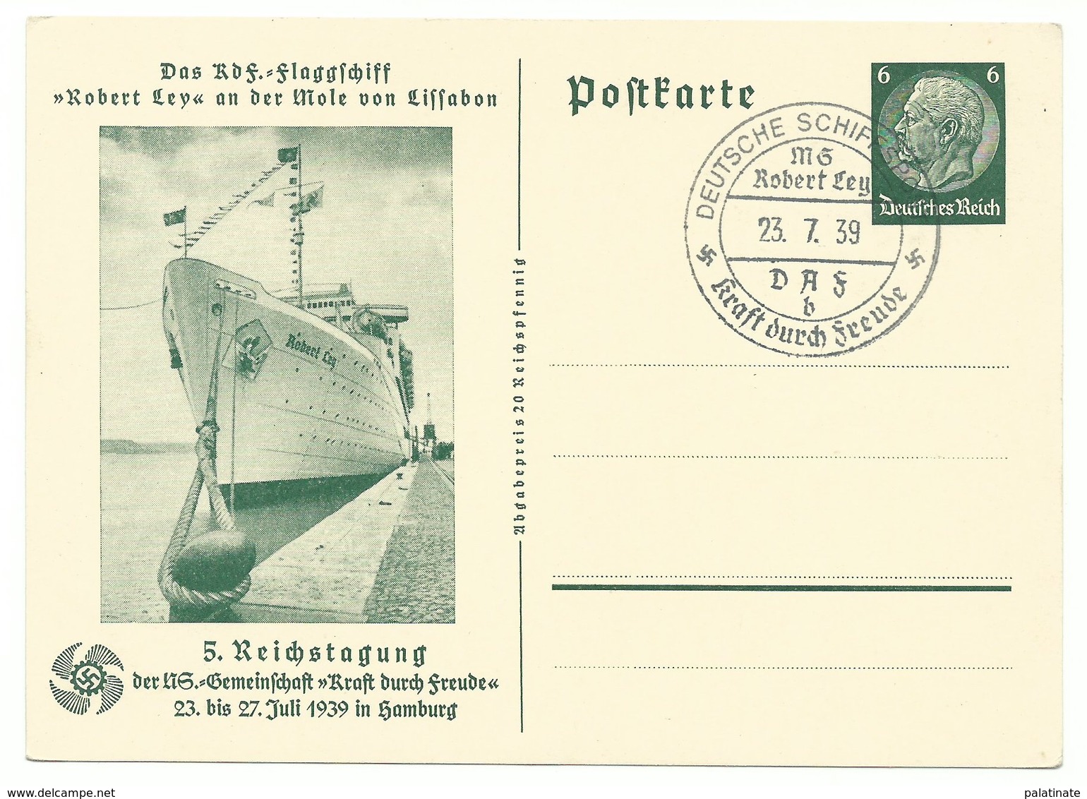 DR Ganzsachen P240 KdF-Flagschiff 1939Sonderstempel - Sonstige & Ohne Zuordnung