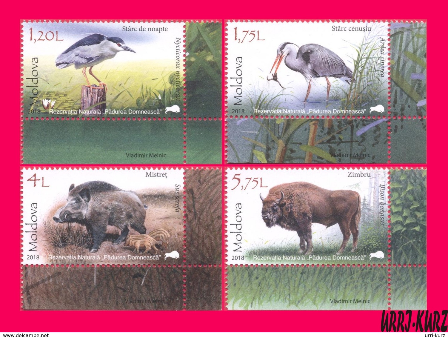 MOLDOVA 2018 Nature Reserve Fauna Birds Herons Animals Cattle Wild Boar & European Bison 4v Mi1037-1040 Sc975-978 MNH - Moldova