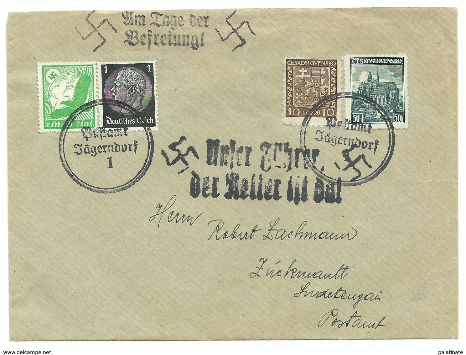 Deutsches Reich Sudetenland Brief "Am Tage Der Befreiung" 1939 POSTAMT JÄGERNDORF - Sonstige & Ohne Zuordnung