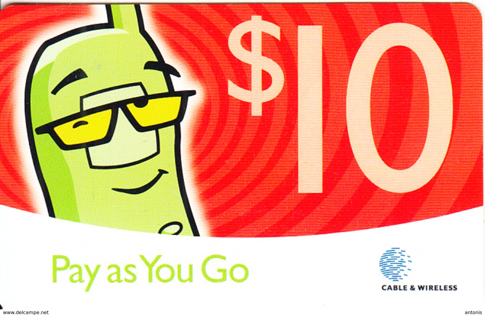 ST. VINCENT & THE GRENADINES - Pay As You Go, C&W Prepaid Card $10(thin), Used - Saint-Vincent-et-les-Grenadines