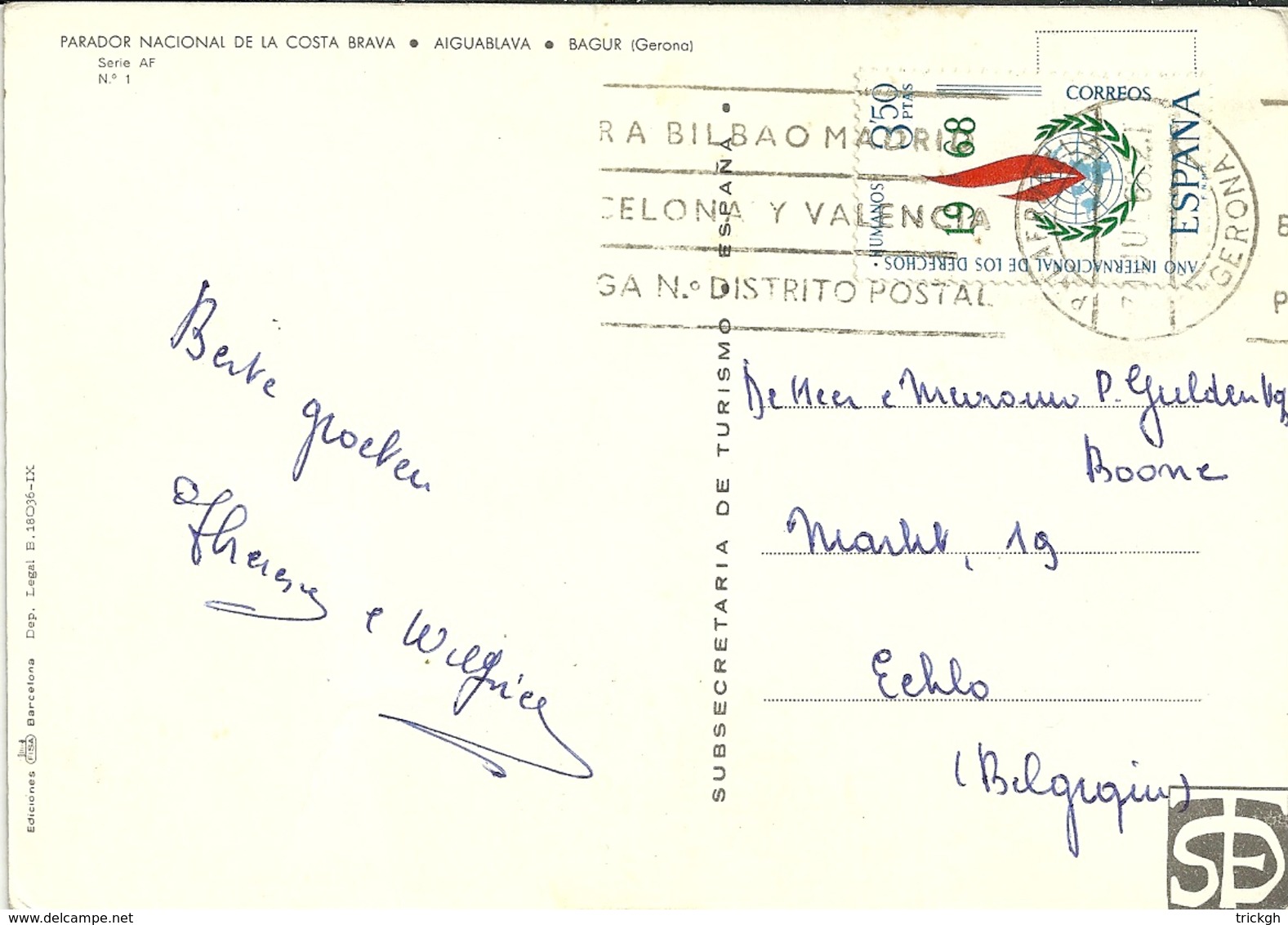 Espana 1968 Palafrugell Gerona > Eeklo B - Lettres & Documents