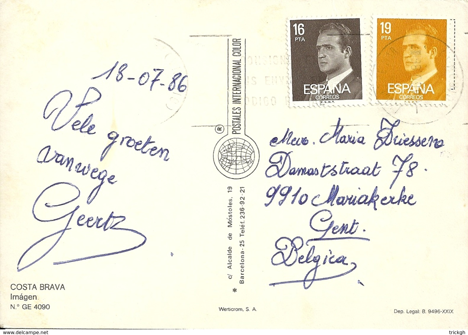 Espana 1986 > Mariakerke B - Lettres & Documents