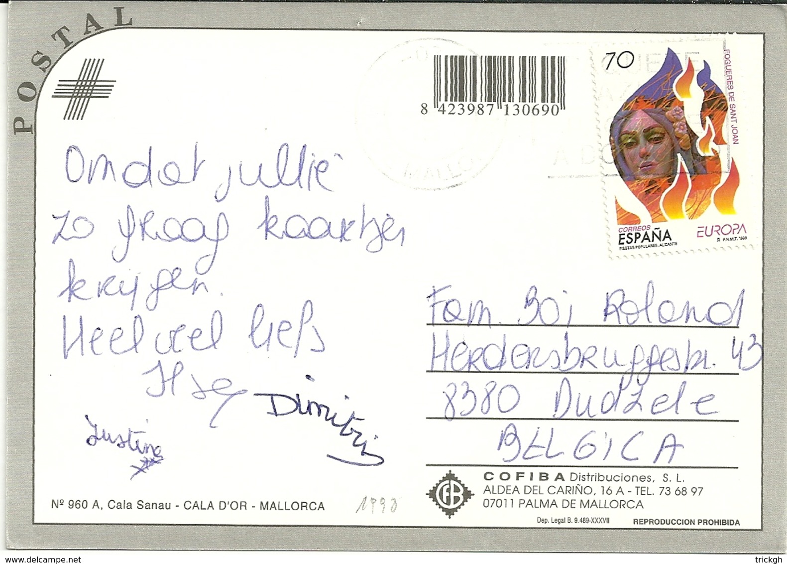 Palma De Mallorca 1998 > Dudzele B - Lettres & Documents