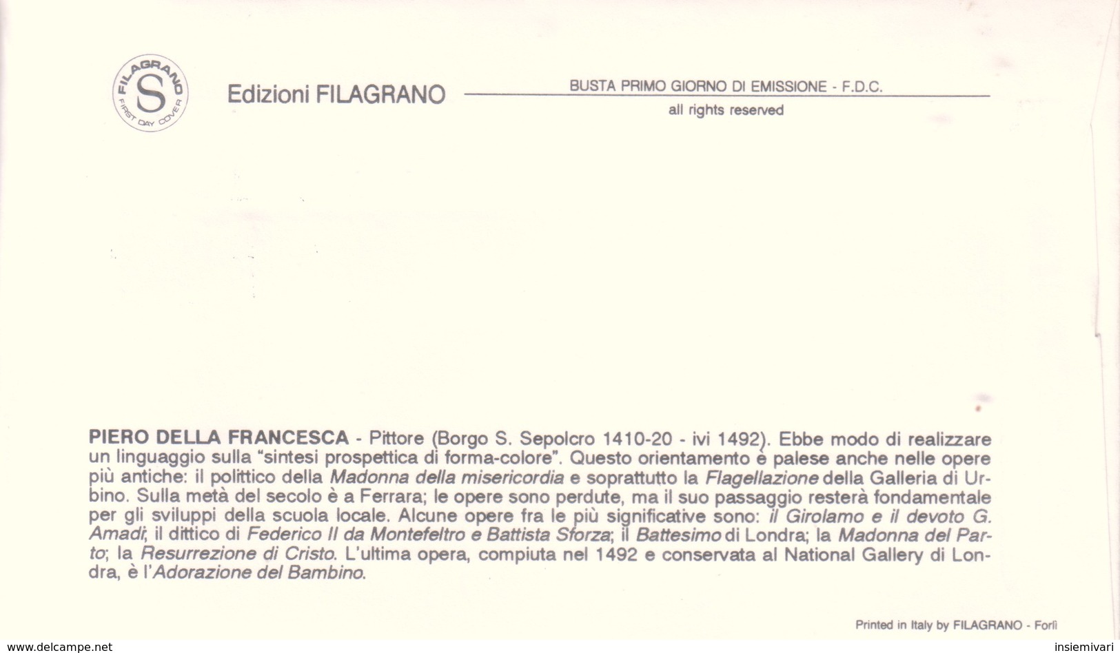 FDC VATICANO 15-5-1992 PIERO DELLA FRANCESCA MORTE RESURREZIONE DI CRISTO. - FDC