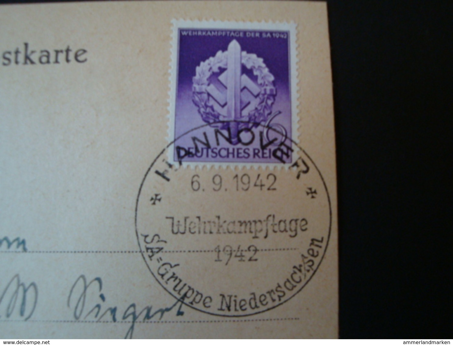 Deutsches Reich Postkarte Mit Sonderstempel, Hannover Wehrkampftage 1942, SA Gruppe Niedersachsen - Briefe U. Dokumente