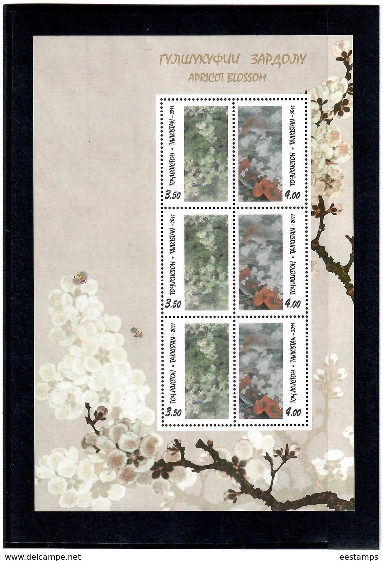 Tajikistan.2011 Apricot Blossom. Sheetlet Of 6 (3 Pairs).  Michel # 577-78 KB - Tadzjikistan