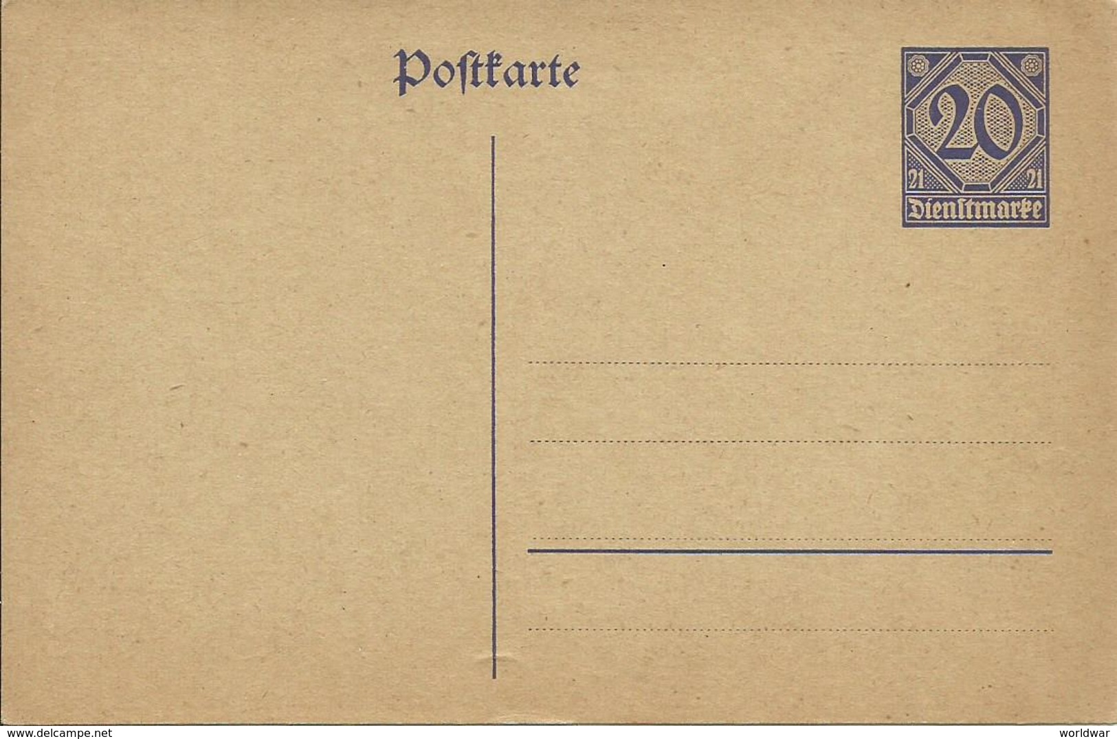 1920  Dienstpostkarte Für Preussen  20 Pf.  Neu - Sonstige & Ohne Zuordnung