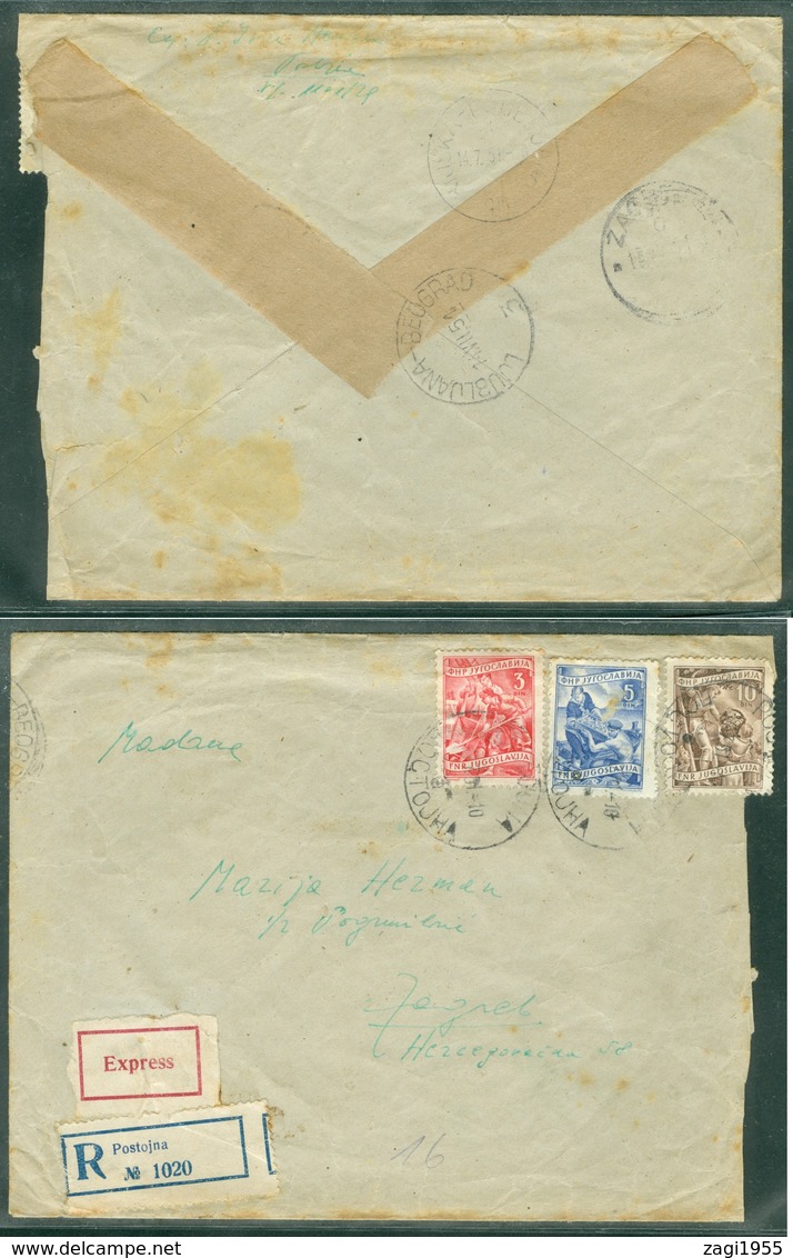 Yugoslavia 1951 Ambulance Bahnpost Railway Mail Ljubljana - Beograd 3 Rijeka - Postojna Letter - Brieven En Documenten