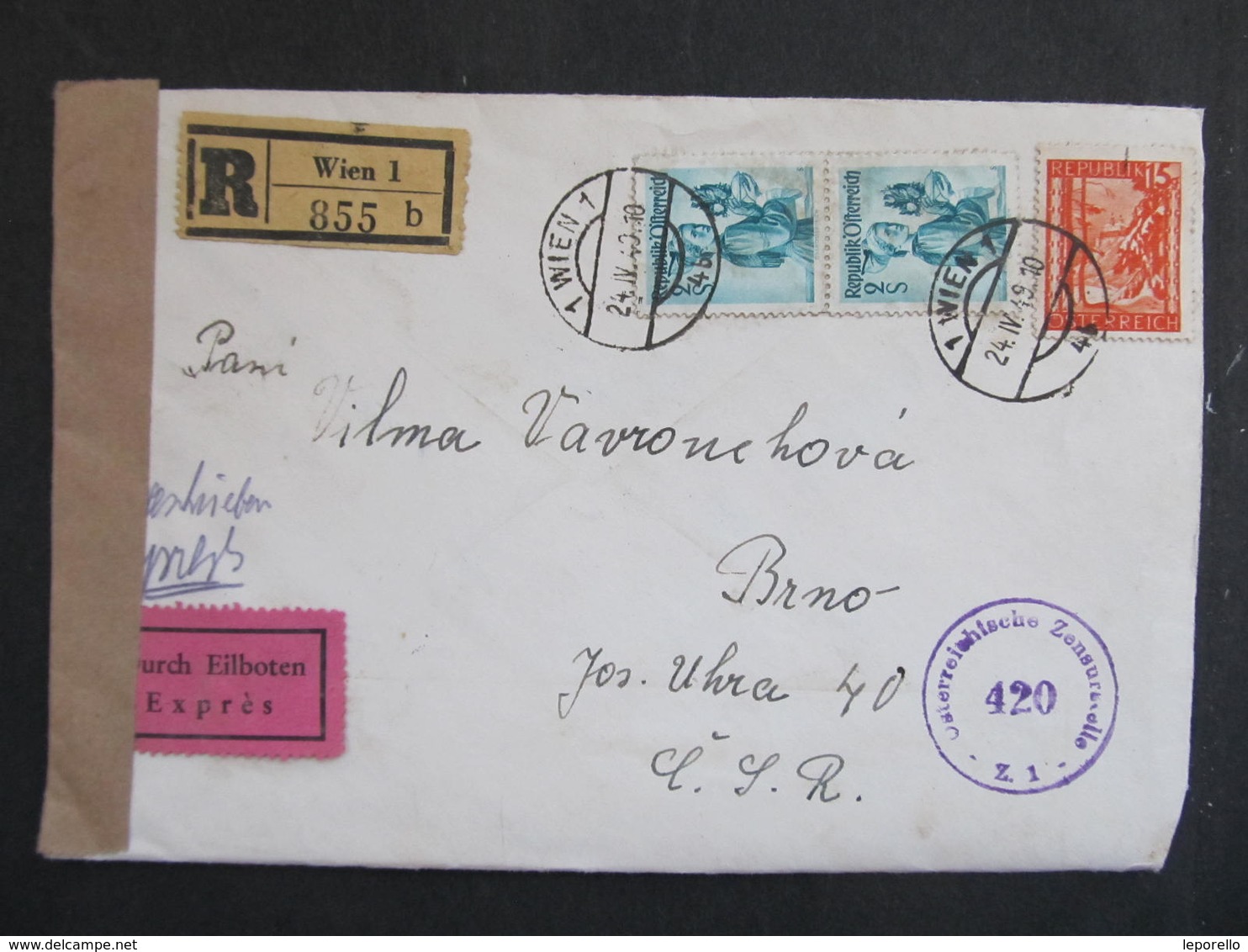 BRIEF Wien - Brno 1949 Express Zensur 420 ////  D*35990 - Briefe U. Dokumente