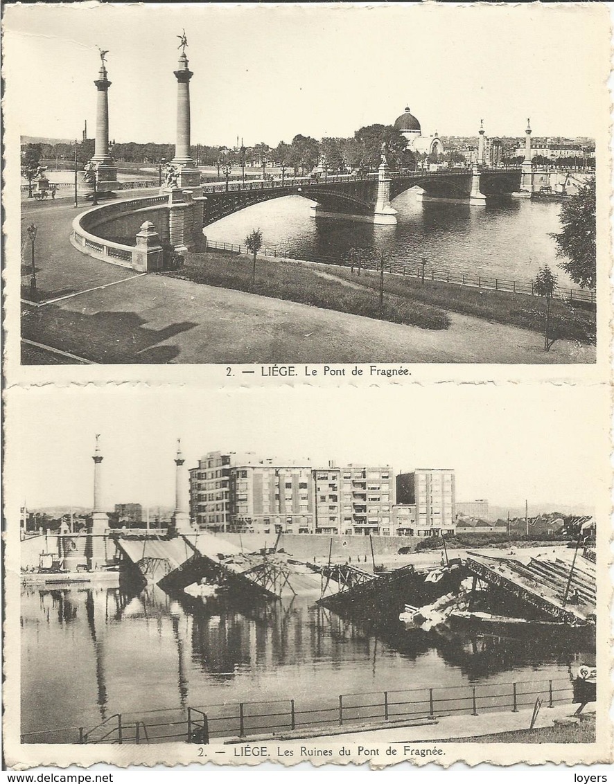 2 Cartes Postales "LES PONTS DE LIEGE AVANT ET APRES LEUR DESTRUCTION. (scan Verso) - Liege