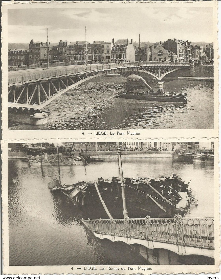 2 Cartes Postales "LES PONTS DE LIEGE AVANT ET APRES LEUR DESTRUCTION. (scan Verso) - Liege