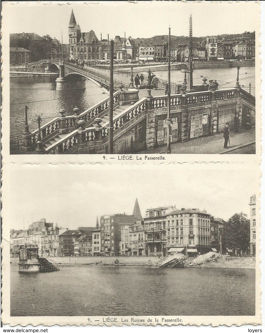 2 Cartes Postales "LES PONTS DE LIEGE AVANT ET APRES LEUR DESTRUCTION. (scan Verso) - Liege