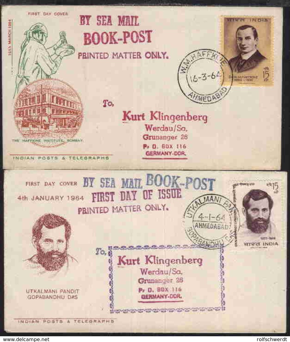 1964 2 FDC Ab Ahmedabad Nach Werdau/Sa. Je Mit L1 BY SEA MAIL - Other & Unclassified