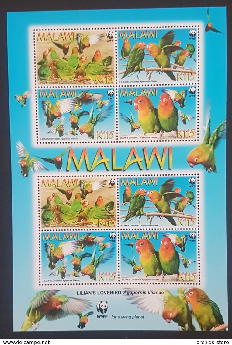 DE23 - 2009 WWF - Birds Agapornis Lilianae Complete Sheet MNH - Malawi (1964-...)