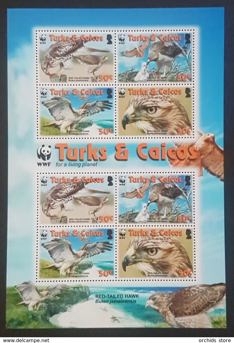 DE23 - Turks And Caicos Birds WWF Red-tailed Hawk Sheetlet Of 2 Sets MNH SG#MS1974 - Turks And Caicos