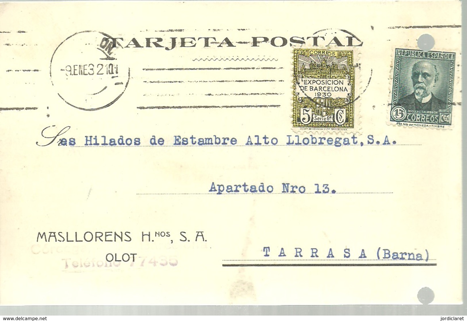 TARJETA POSTAL   1932  SELLO AYUNTAMIENTO - Covers & Documents