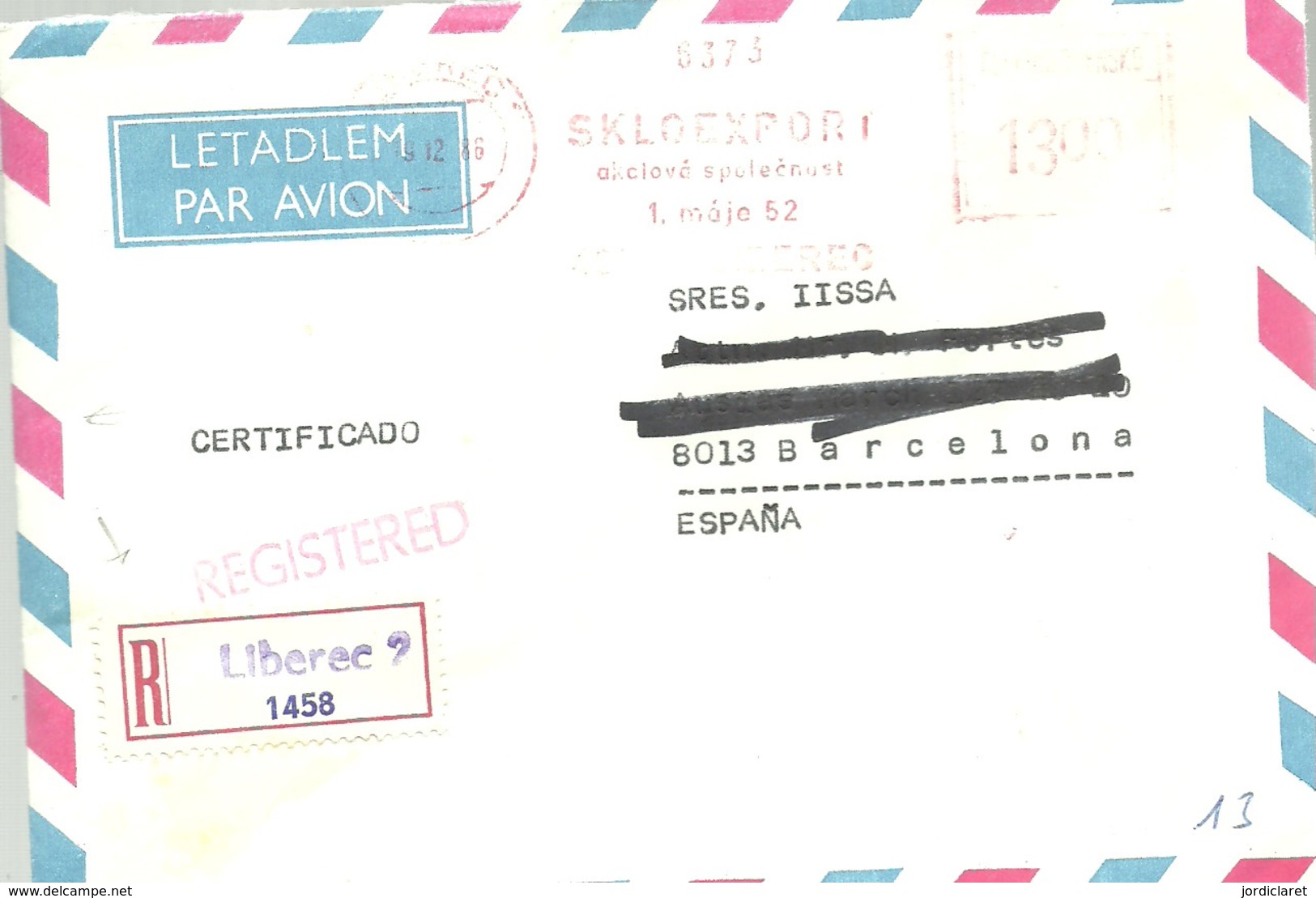 LETTER 1986 REGISTERED   LIBEREC - Cartas & Documentos