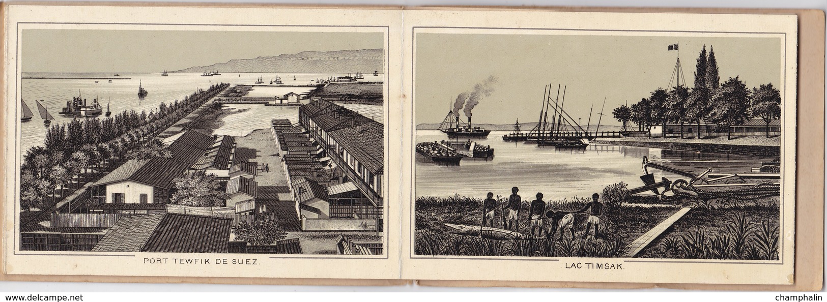 Carnet de 12 CPA - Album de Suez - 12 vues lithographiées du Canal de Suez et Port Saïd