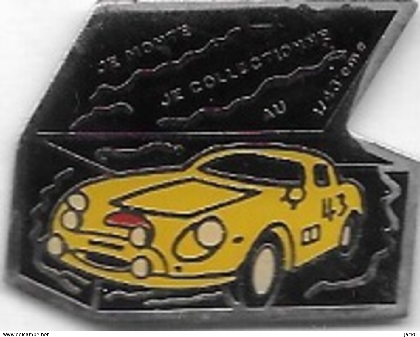 Pin's  Automobile  PORSCHE  Jaune ?  Sur  Publicité  JE  MONTE, JE  COLLECTIONNE  AU  1 / 43 è - Porsche