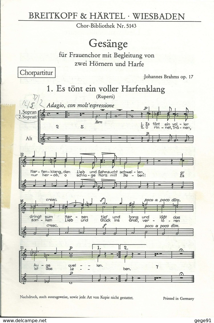 Partition _ Gesänge - Brahms Op.17 - Scores & Partitions