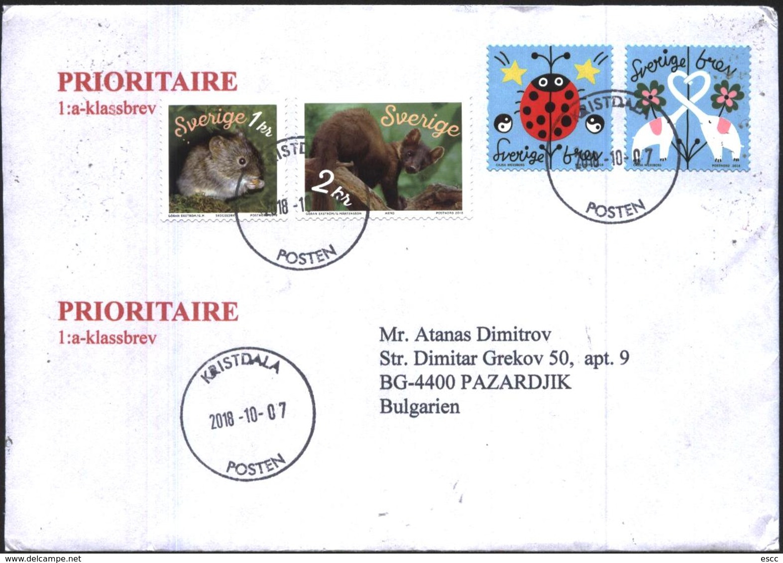 Mailed Cover With Stamps Fauna, Good Luck 2018  From Sweden To Bulgaria - Lettres & Documents